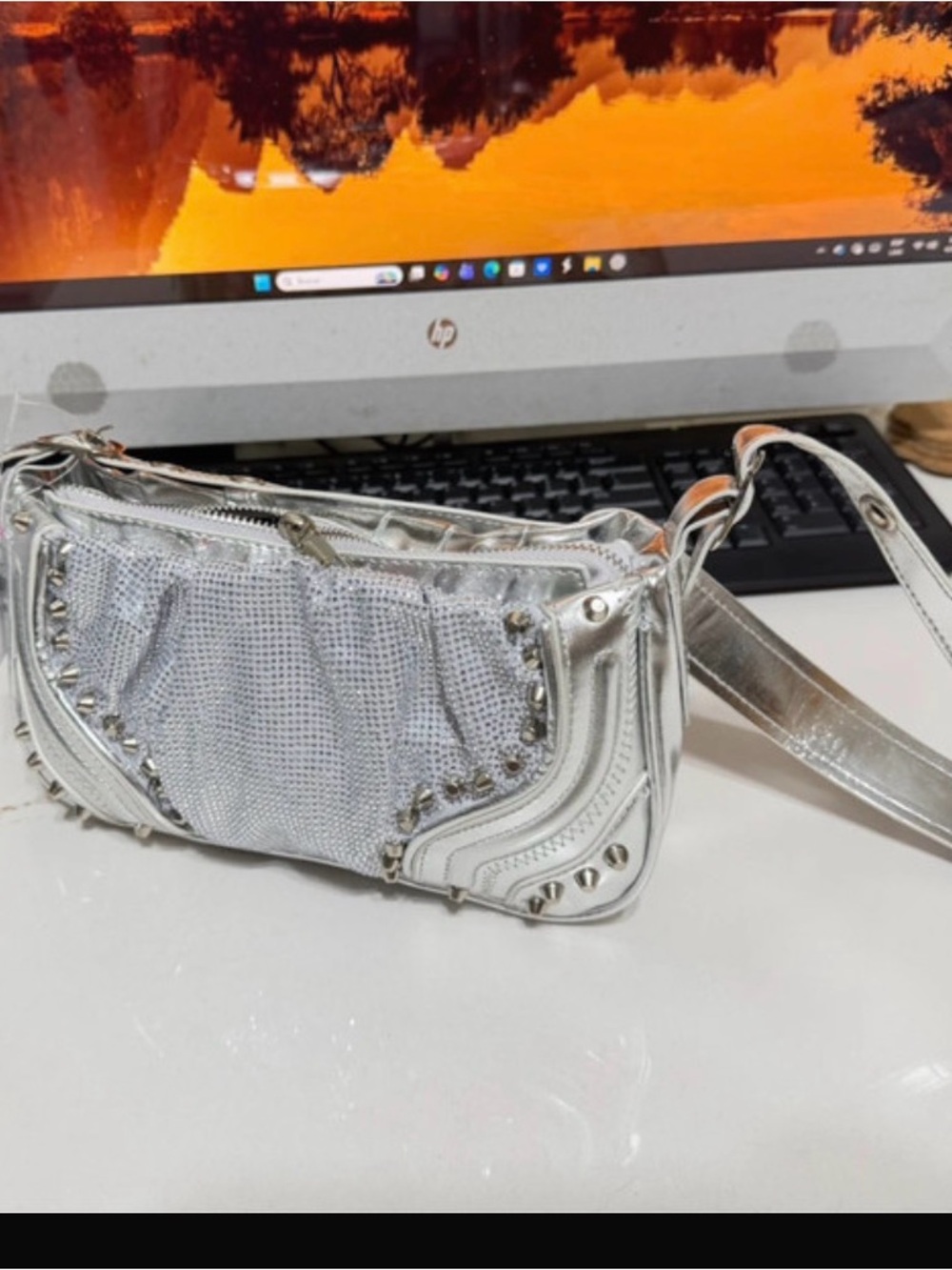Olivia Miller Silver Studded Crossbody Bag